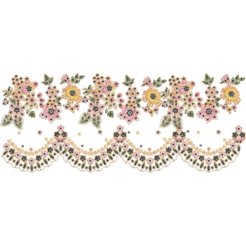 Romantic Floral Scalloped Lace Embroidery Border with Bouquet Detailing