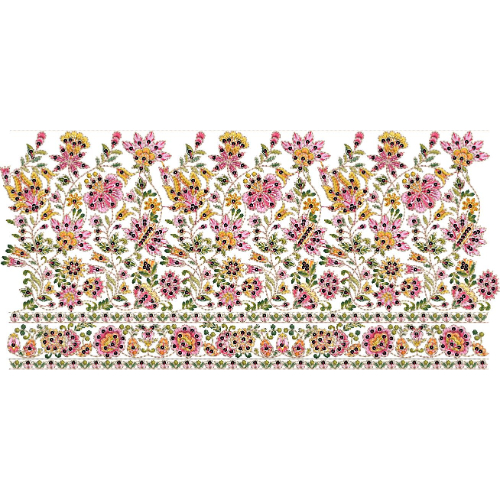 Luxurious Allover Floral Lace Embroidery Border with Decorative Base Band