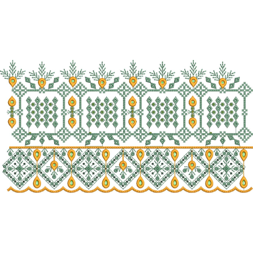 Geometric Floral Lace Embroidery Border with Diamond Panels and Scalloped Edge