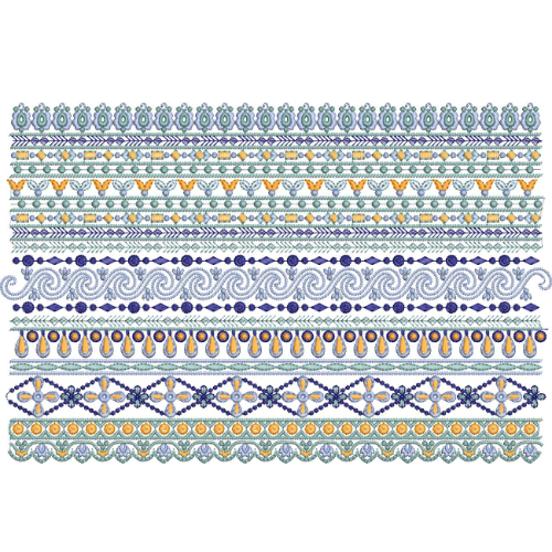 Decorative Multi-Pattern Lace Embroidery Border Collection with Geometric and Floral Bands