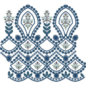Paisley Floral Lace Embroidery Design with Ornamental Arches and Decorative Scalloped Border