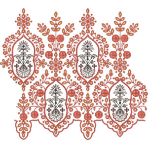 Ornamental Floral Lace Embroidery Design with Oval Medallions and Botanical Vine Motifs