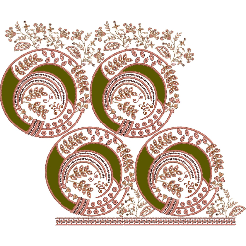 Ornamental Circular Lace Embroidery Design with Floral Vine Motifs and Decorative Border
