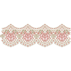 Delicate Floral Lace Embroidery Border with Rosette Motifs and Scalloped Edge