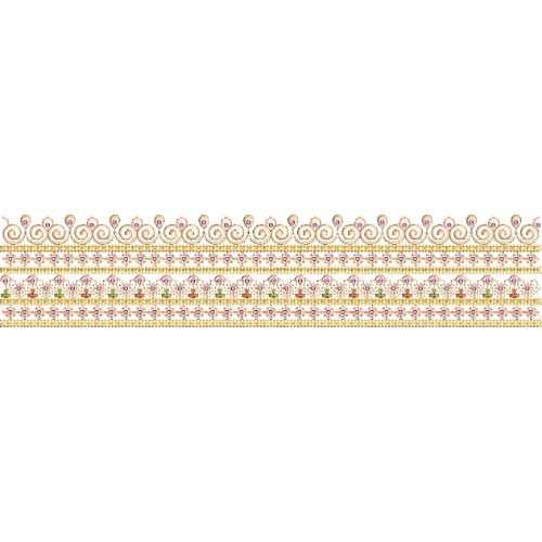 Ornamental Scroll Lace Embroidery Border with Floral Bands and Decorative Detailing