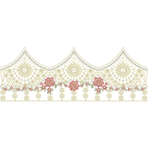 Elegant Floral Lace Embroidery Border with Arch Motifs and Delicate Net Pattern