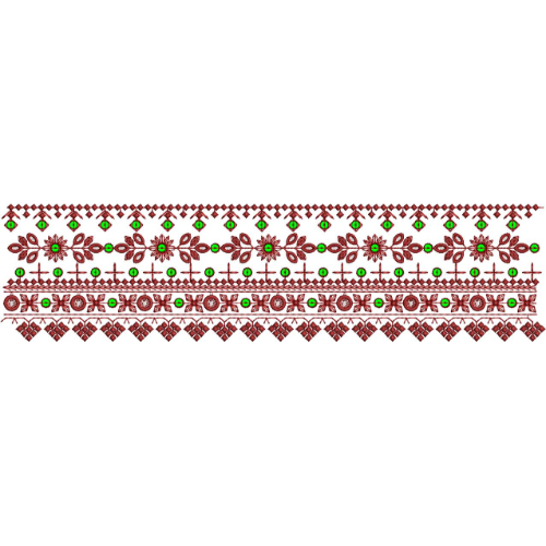 Decorative Floral Lace Embroidery Border with Diamond Motifs and Geometric Bands