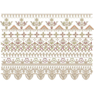 Multi-Layer Ornamental Lace Embroidery Border with Floral Motifs and Scalloped Edge