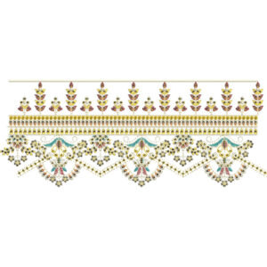 Ornamental Floral Lace Embroidery Border with Pendant Motifs and Decorative Bands