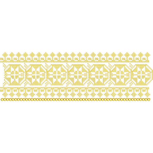 Geometric Lace Embroidery Border with Cross Motifs and Decorative Beaded Edge