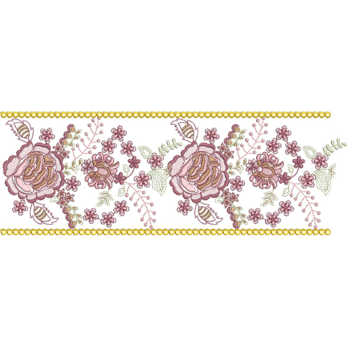 Elegant Rose Floral Lace Embroidery Border with Delicate Vine Detailing
