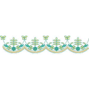 Simple Floral Lace Embroidery Border with Scalloped Edge and Leaf Motifs
