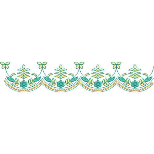 Simple Floral Lace Embroidery Border with Scalloped Edge and Leaf Motifs