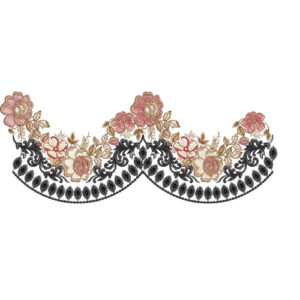 Elegant Floral Lace Embroidery Border with Scalloped Edge and Ornamental Vine Motifs