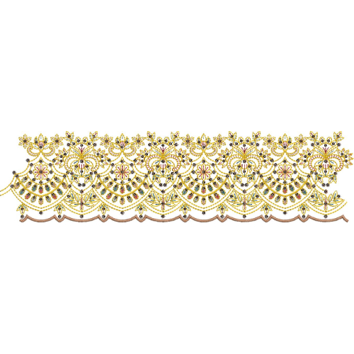 Ornate Circular Floral Lace Embroidery Border with Layered Scalloped Chains