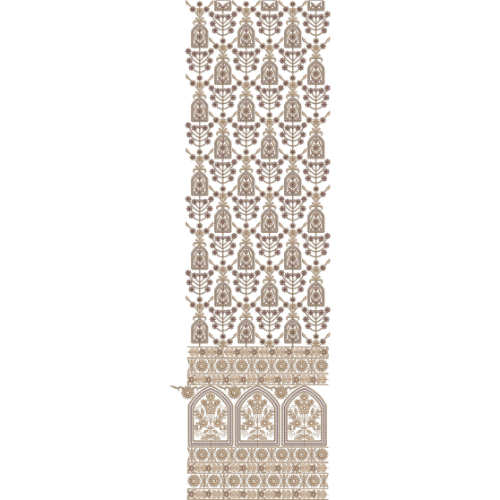 Luxurious Mughal Sherwani Front Embroidery Design with Repetitive Buta Layout and Heavy Mehrab Border Panel