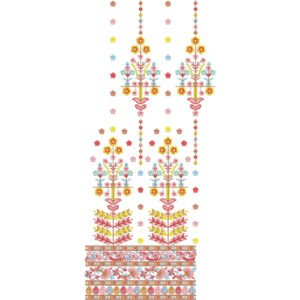 Colorful Sherwani Embroidery Panel with Floral Tree Motifs and Ornamental Border