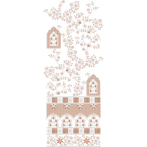 Elegant Sherwani Embroidery Panel with Floral Vine Layout and Architectural Motifs