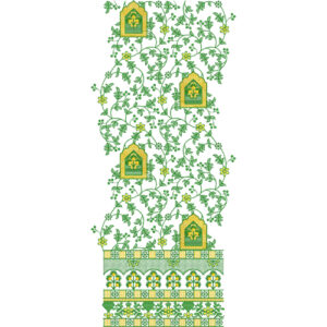 Elegant Sherwani Embroidery Panel with Floral Vines, Architectural Motifs, and Decorative Border