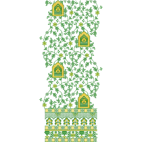 Elegant Sherwani Embroidery Panel with Floral Vines, Architectural Motifs, and Decorative Border