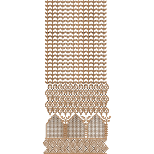Royal Sherwani Panel Embroidery with Chevron Pattern, Ornamental Floral Band, and Mughal Arch Motif Detailing