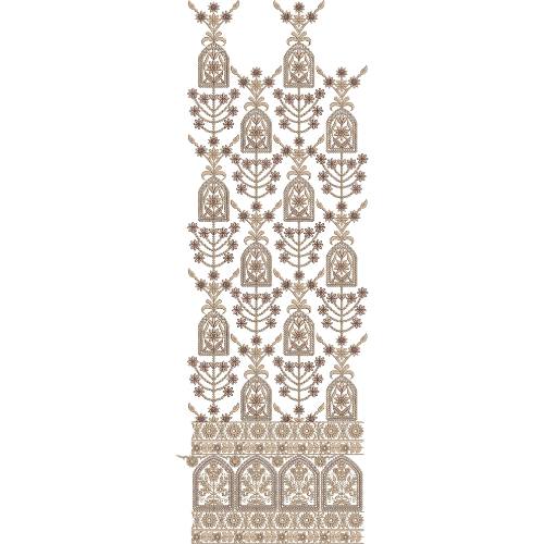 Intricate Mughal Sherwani Embroidery Design with Floral Buta Vines and Ornamental Mehrab Border