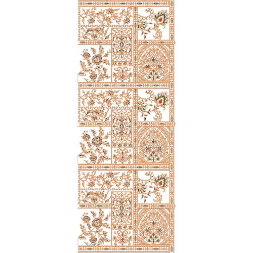 Artistic Sherwani Embroidery Panel with Mughal Motif Blocks and Intricate Floral Narrative Detailing