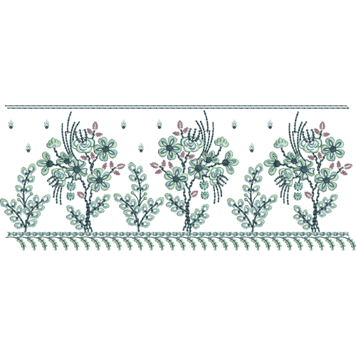 Delicate Multi-Flower Lace Border Embroidery with Scalloped Hem and Fine Botanical Detailing