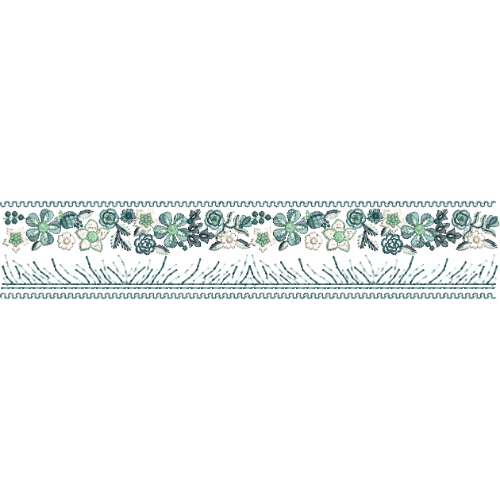 Intricate Floral Lace Border Embroidery with Radiating Thread Accents and Decorative Edge Detailing