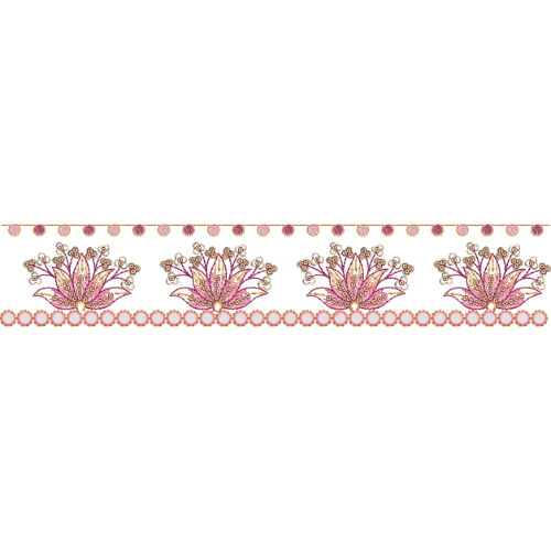 Decorative Floral Motif Lace Border Embroidery with Symmetrical Lotus-Inspired Design and Beaded Edges