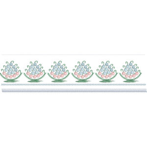 Delicate Floral Cluster Lace Border Embroidery with Rounded Petal Detailing and Fine Linear Base
