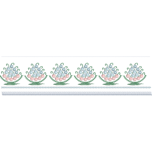 Delicate Floral Cluster Lace Border Embroidery with Rounded Petal Detailing and Fine Linear Base