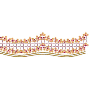 Floral Lattice Lace Border Embroidery with Delicate Blossom Detailing and Wavy Beaded Edge