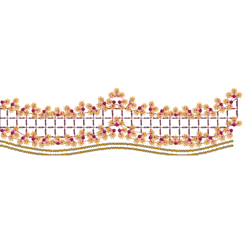 Floral Lattice Lace Border Embroidery with Delicate Blossom Detailing and Wavy Beaded Edge