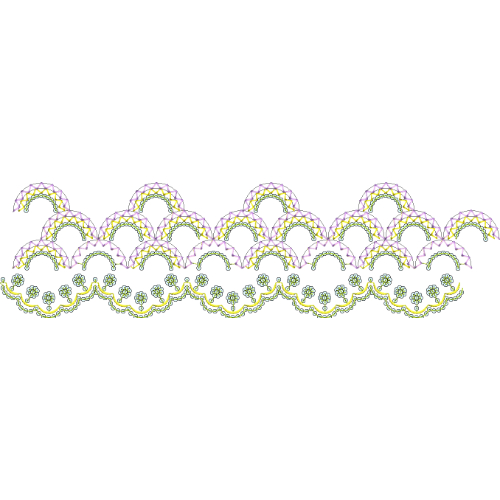 Layered Scalloped Lace Border Embroidery with Geometric Net Detailing and Floral Edge Accents