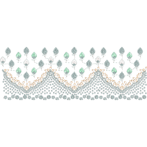 Elegant Scalloped Lace Border Embroidery with Floral Bud Motifs and Textured Fill Detailing