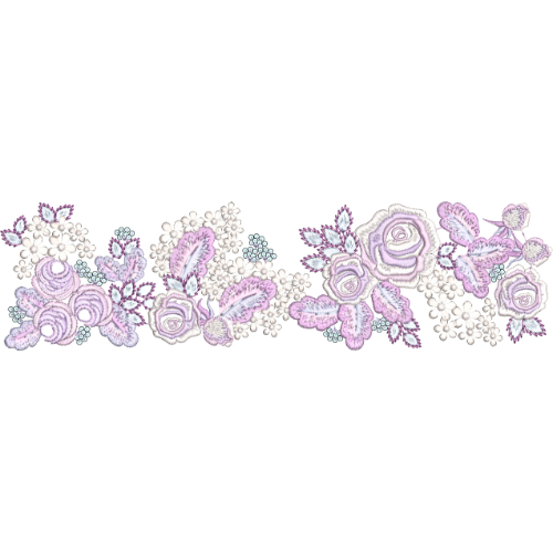 Soft Rose Floral Lace Border Embroidery with Delicate Blossom Clusters and Fine Detailing