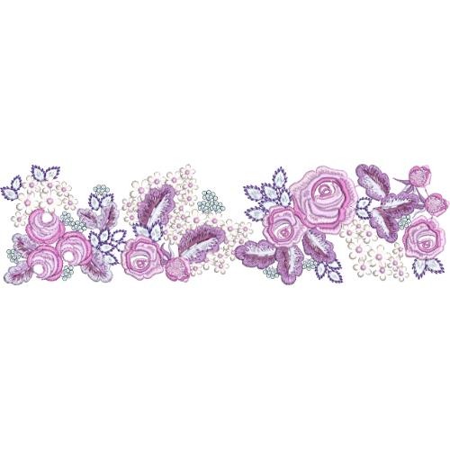 Delicate Rose Floral Lace Border Embroidery with Layered Petals and Fine Botanical Accents