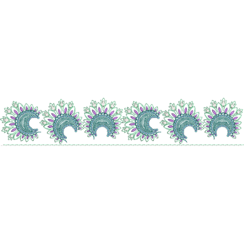 Paisley Floral Lace Border Embroidery with Layered Petal Detailing and Decorative Base Line