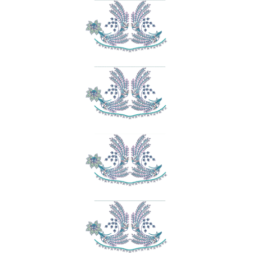 Ornamental Neckline Lace Embroidery with Symmetrical Paisley Vines and Floral Accents