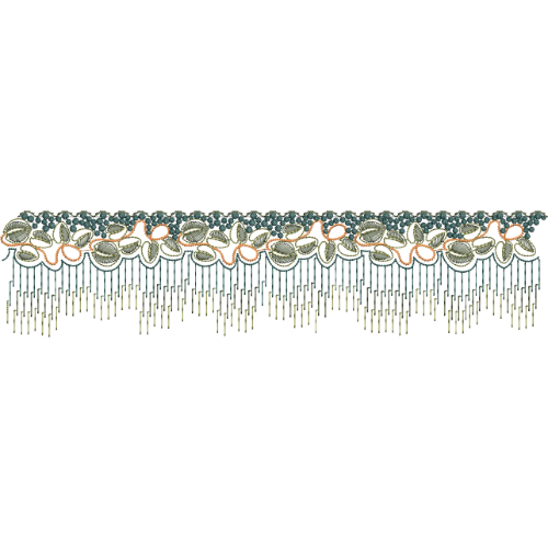 Floral Fringe Lace Border Embroidery with Layered Petal Motifs and Hanging Thread Detailing