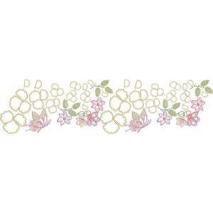 Delicate Outline Floral Lace Border Embroidery with Soft Blossom Clusters and Minimal Fill Detailing