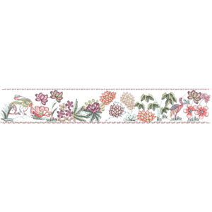 Delicate Floral Lace Border Embroidery with Decorative Birds and Botanical Detailing