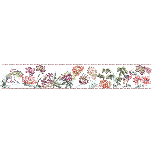 Delicate Floral Lace Border Embroidery with Decorative Birds and Botanical Detailing