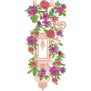 Decorative Floral Neckline Embroidery Design with Soft Peach Ornamental Frame