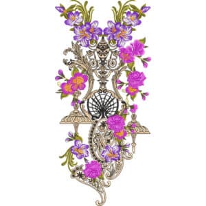 Royal Purple Floral Neckline Embroidery Design with Intricate Vintage Ornamentation