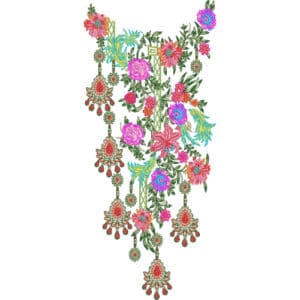 Colorful Floral Neckline Embroidery Design with Hanging Ornament and Tassel Details