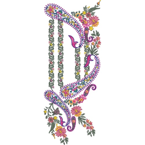 Vibrant Paisley Neckline Embroidery Design with Multicolor Floral and Beaded Detailing