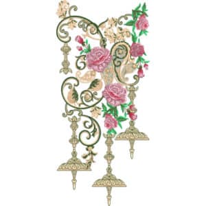 Elegant Paisley Rose Neckline Embroidery Design with Ornamental Hanging Elements
