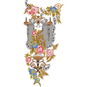 Elegant Multicolor Floral Neckline Embroidery Design with Vintage Ornamental Frame